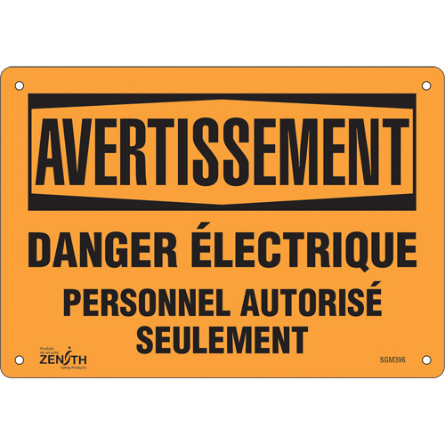 "Danger Électrique" Sign, 7" x 10", Plastic, French