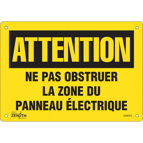"Zone du Panneau Électrique" Sign, 7" x 10", Aluminum, French
