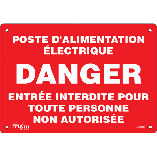 "Poste D'Alimentation Électrique" Sign, 7" x 10", Plastic, French