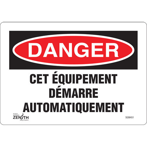 "Équipement Démarre Automatiquement" Sign, 7" x 10", Vinyl, French