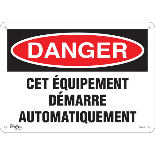 "Équipement Démarre Automatiquement" Sign, 10" x 14", Aluminum, French