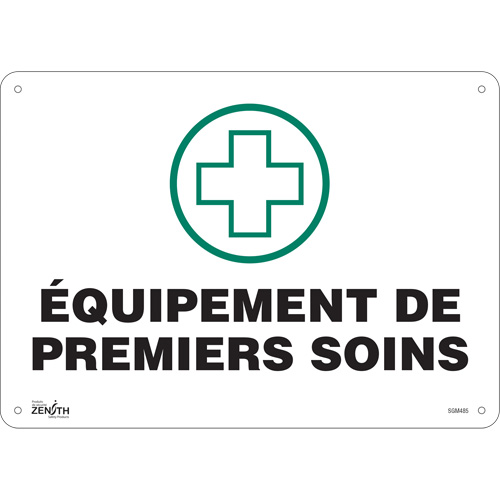 "Premiers Soins" Sign, 10" x 14", Plastic, French with Pictogram