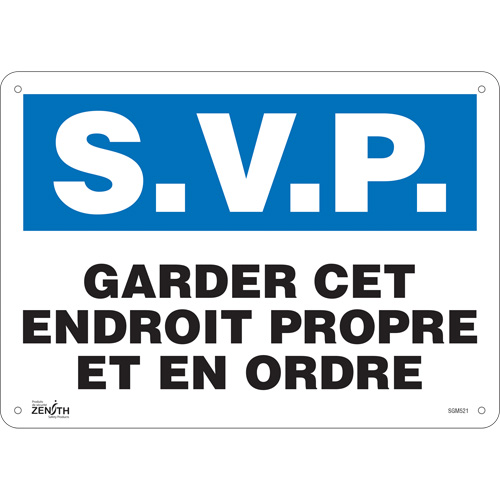 "Garder cet Endroit Propre" Sign, 10" x 14", Plastic, French