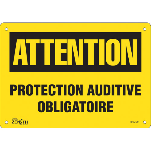 "Protection Auditive Obligatoire" Sign, 7" x 10", Plastic, French