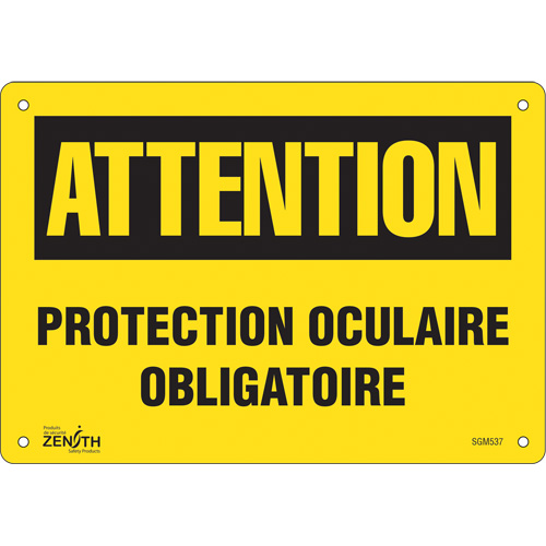 "Protection Oculaire Obligatoire" Sign, 7" x 10", Aluminum, French