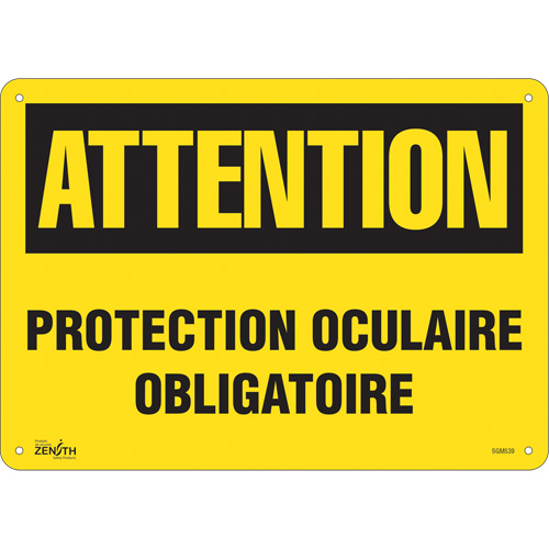 "Protection Oculaire Obligatoire" Sign, 10" x 14", Plastic, French