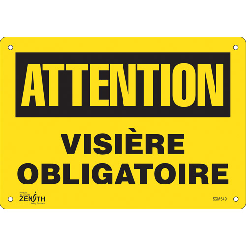 "Visière Obligatoire" Sign, 7" x 10", Aluminum, French