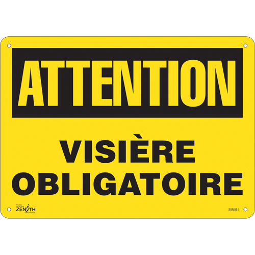 "Visière Obligatoire" Sign, 10" x 14", Plastic, French