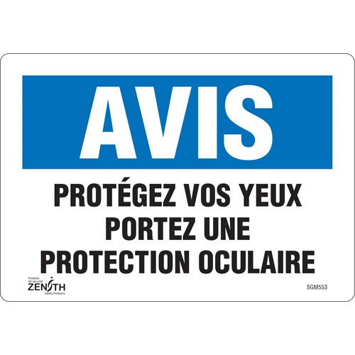 "Protégez vos Yeux" Sign, 7" x 10", Vinyl, French