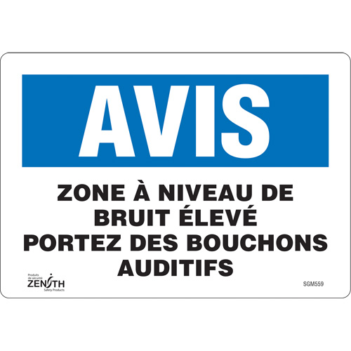 "Portez Des Bouchons Auditifs" Sign, 7" x 10", Vinyl, French