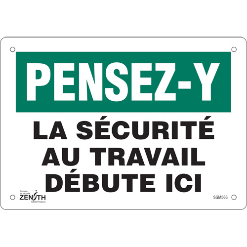 "La Sécurité au Travail" Sign, 7" x 10", Plastic, French