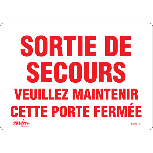 "Sortie De Secours" Sign, 7" x 10", Vinyl, French