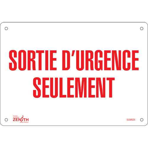"Sortie D'Urgence" Sign, 7" x 10", Plastic, French