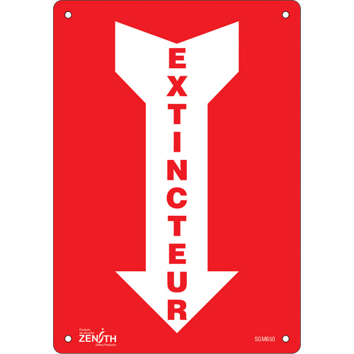 "Extincteur" Arrow Sign, 10" x 7", Plastic, French with Pictogram