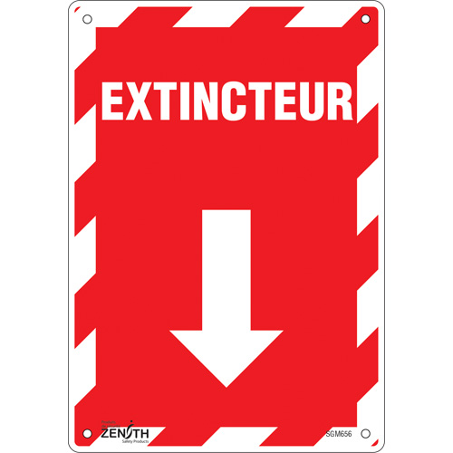 "Extincteur" Arrow Sign, 10" x 7", Plastic, French with Pictogram