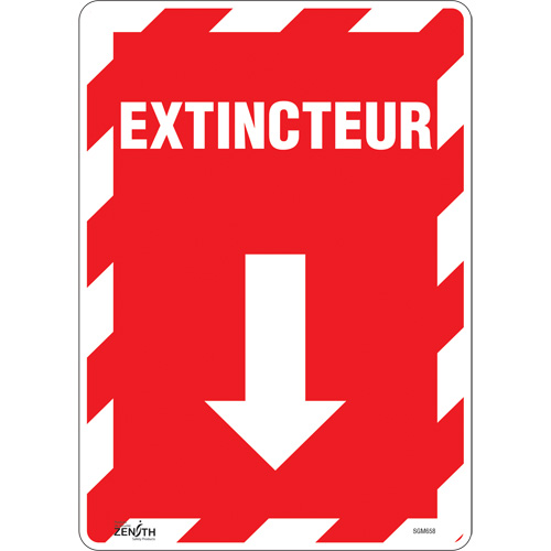 "Extincteur" Arrow Sign, 14" x 10", Vinyl, French with Pictogram