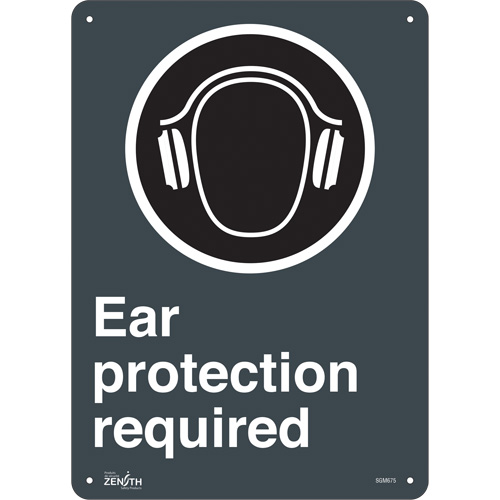 "Ear Protection Required" Sign, 14" x 10", Aluminum, English with Pictogram