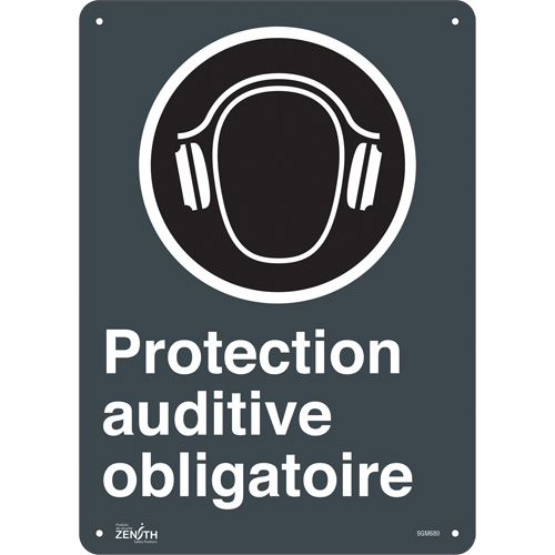 "Protection Auditive Obligatoire" Sign, 14" x 10", Plastic, French with Pictogram