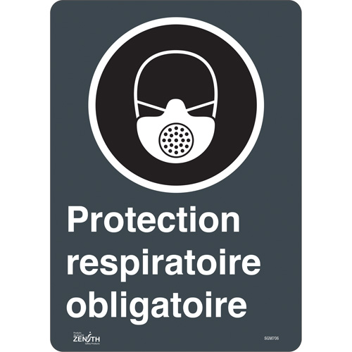 "Protection Respiratoire Obligatoire" Sign, 14" x 10", Vinyl, French with Pictogram