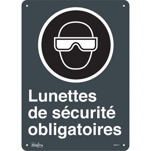 "Lunettes De Sécurité Obligatoires" Sign, 14" x 10", Aluminum, French with Pictogram