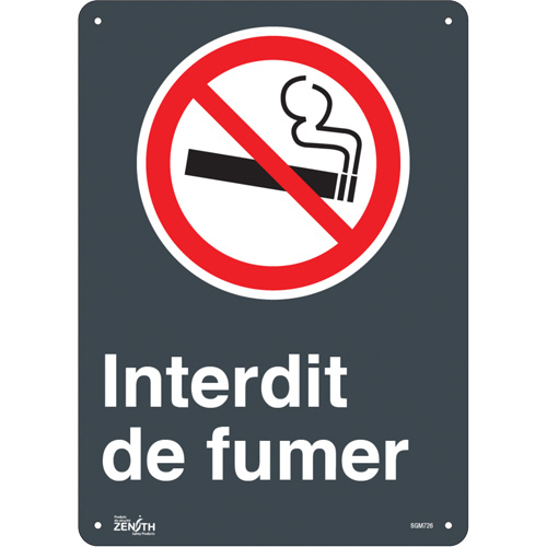 "Interdit De Fumer" Sign, 14" x 10", Aluminum, French with Pictogram