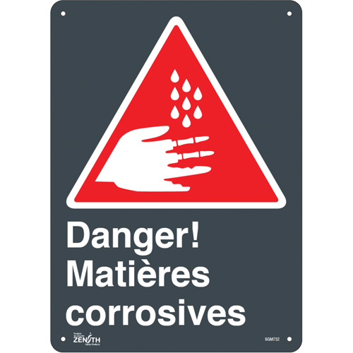 "Matières Corrosives" Sign, 14" x 10", Aluminum, French with Pictogram