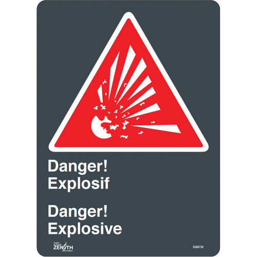 "Explosif/Explosive" Sign, 14" x 10", Vinyl, Bilingual with Pictogram