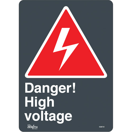 "High Voltage" Sign, 14" x 10", Vinyl, English with Pictogram