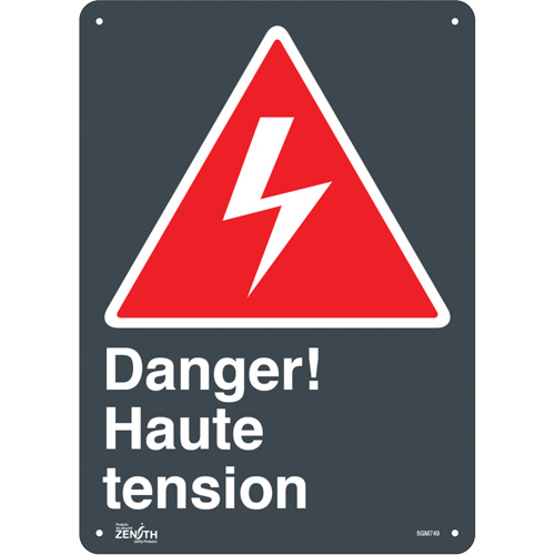 "Haute Tension" Sign, 14" x 10", Plastic, French with Pictogram