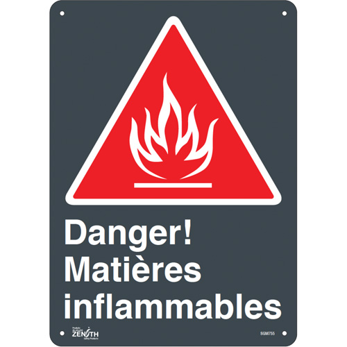 "Matières Inflammables" Sign, 14" x 10", Plastic, French with Pictogram