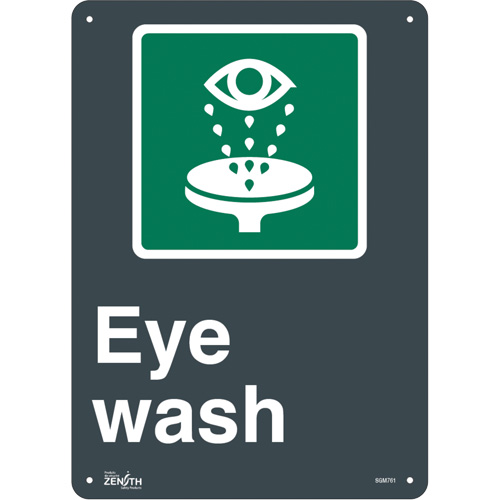 "Eye Wash" Sign, 14" x 10", Plastic, English with Pictogram