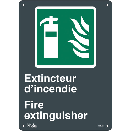 "Extincteur D'Incendie/Fire Extinguisher" Sign, 14" x 10", Aluminum, Bilingual with Pictogram