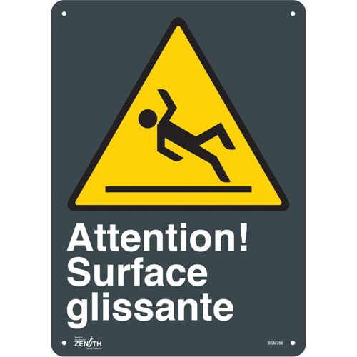 "Surface Glissante" Sign, 14" x 10", Plastic, French with Pictogram