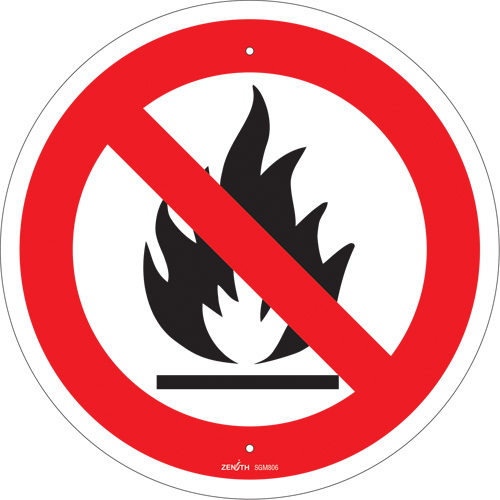 No Open Flames CSA Standard Safety Sign, 12" x 12", Plastic, Pictogram