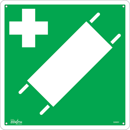 First Aid Stretcher CSA Standard Safety Sign, 12" x 12", Plastic, Pictogram