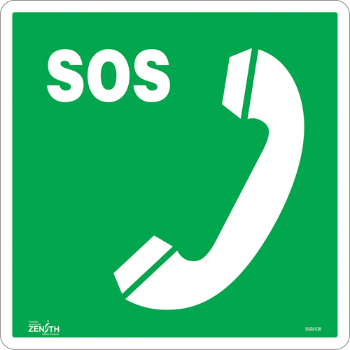 Emergency Telephone CSA Standard Safety Sign, 12" x 12", Vinyl, Bilingual with Pictogram