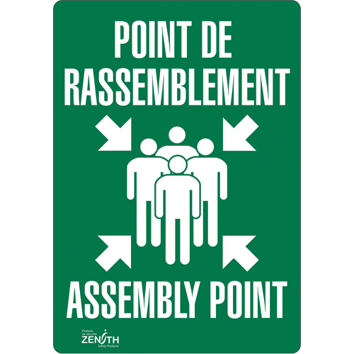 "Point de rassemblement/Assembly Point" Sign, 10" x 7", Vinyl, Bilingual with Pictogram