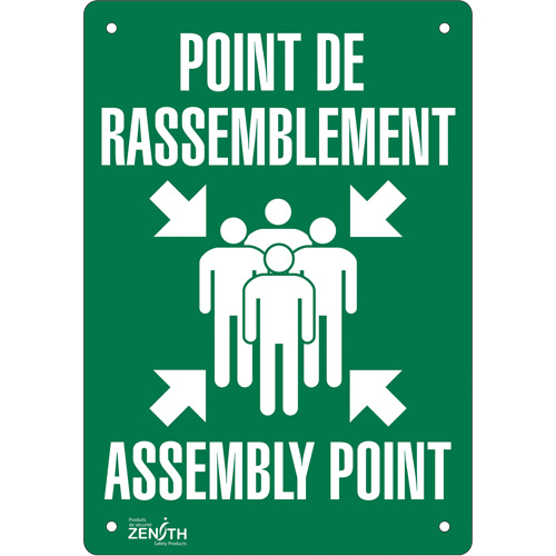 "Point de rassemblement/Assembly Point" Sign, 20" x 14", Aluminum, Bilingual with Pictogram