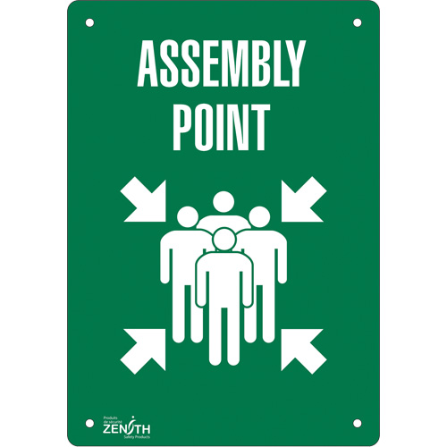 "Assembly Point" Sign, 20" x 14", Aluminum, English with Pictogram