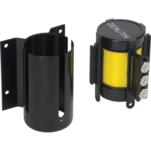 Wall Mount Barrier with Magnetic Tape, Steel, Screw Mount, 12', Yellow Tape