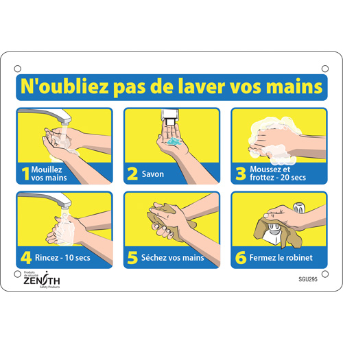 "N'oubliez pas de laver vos mains" Sign, 7" x 10", Aluminum, French with Pictogram