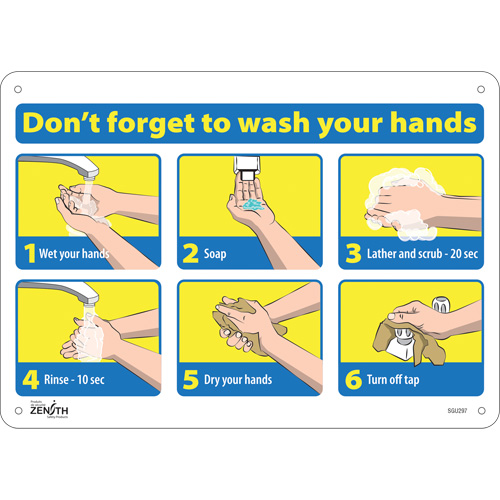 "Don't Forget to Wash Your Hands" Pictogram Sign, 10" x 14", Plastic, English with Pictogram