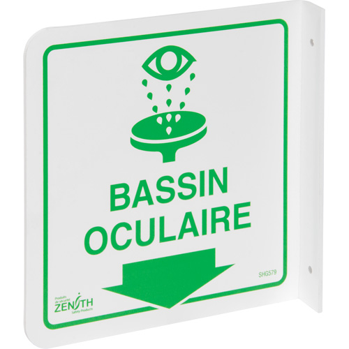 90° Projecting "Bassin Oculaire" Sign, 8" x 8", Plastic, French with Pictogram