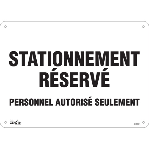 "Stationnement réservé" Parking Sign, 10" x 14", Aluminum, French