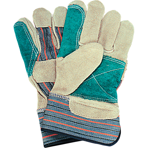 Double-Palm Fitters Gloves, Large, Split Cowhide Palm, Cotton Inner Lining