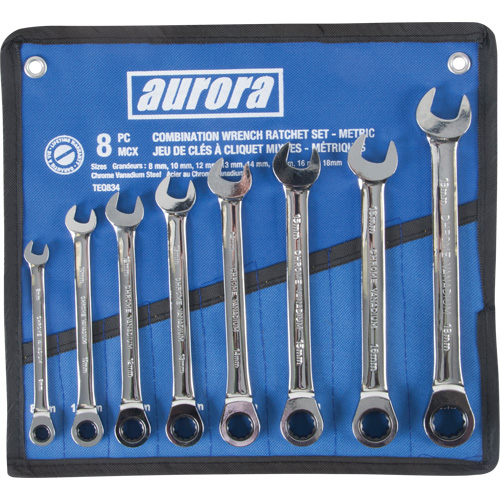 Fixed Head Wrench Set, Combination, 8 Pieces, Metric