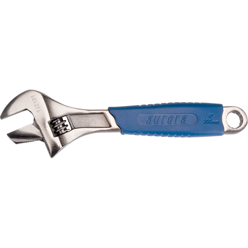 Adjustable Wrench, 8" L, 1-1/4" Max Width, Black