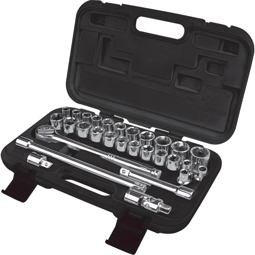 SAE/Metric Socket Set, 29 Pcs, 1/2" Drive Size