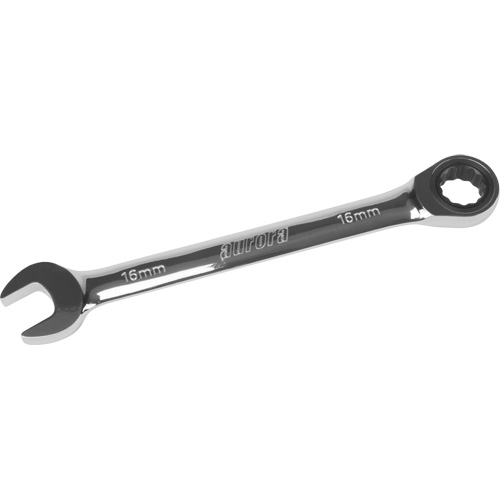 Metric Ratcheting Combination Wrench, 12 Point, 16 mm, Chrome Finish