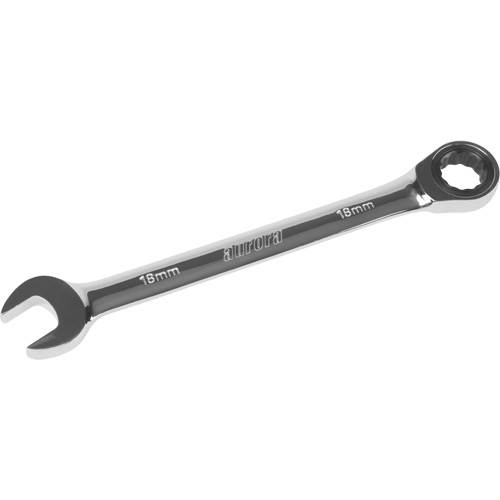 Metric Ratcheting Combination Wrench, 12 Point, 18 mm, Chrome Finish